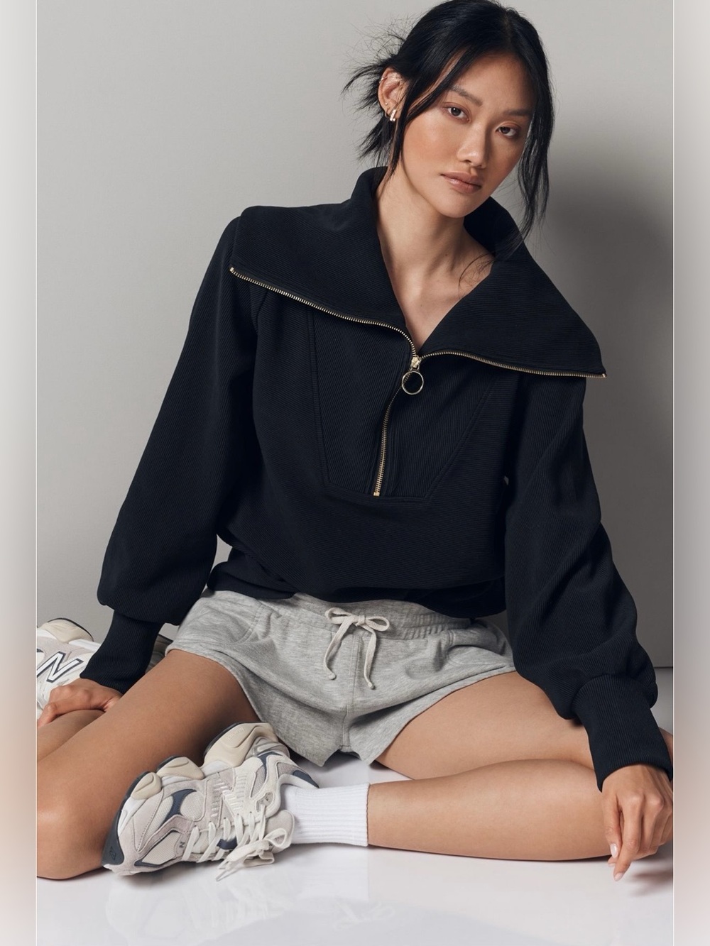 Varley Ribbed Cotton blend half zip sweatshirt